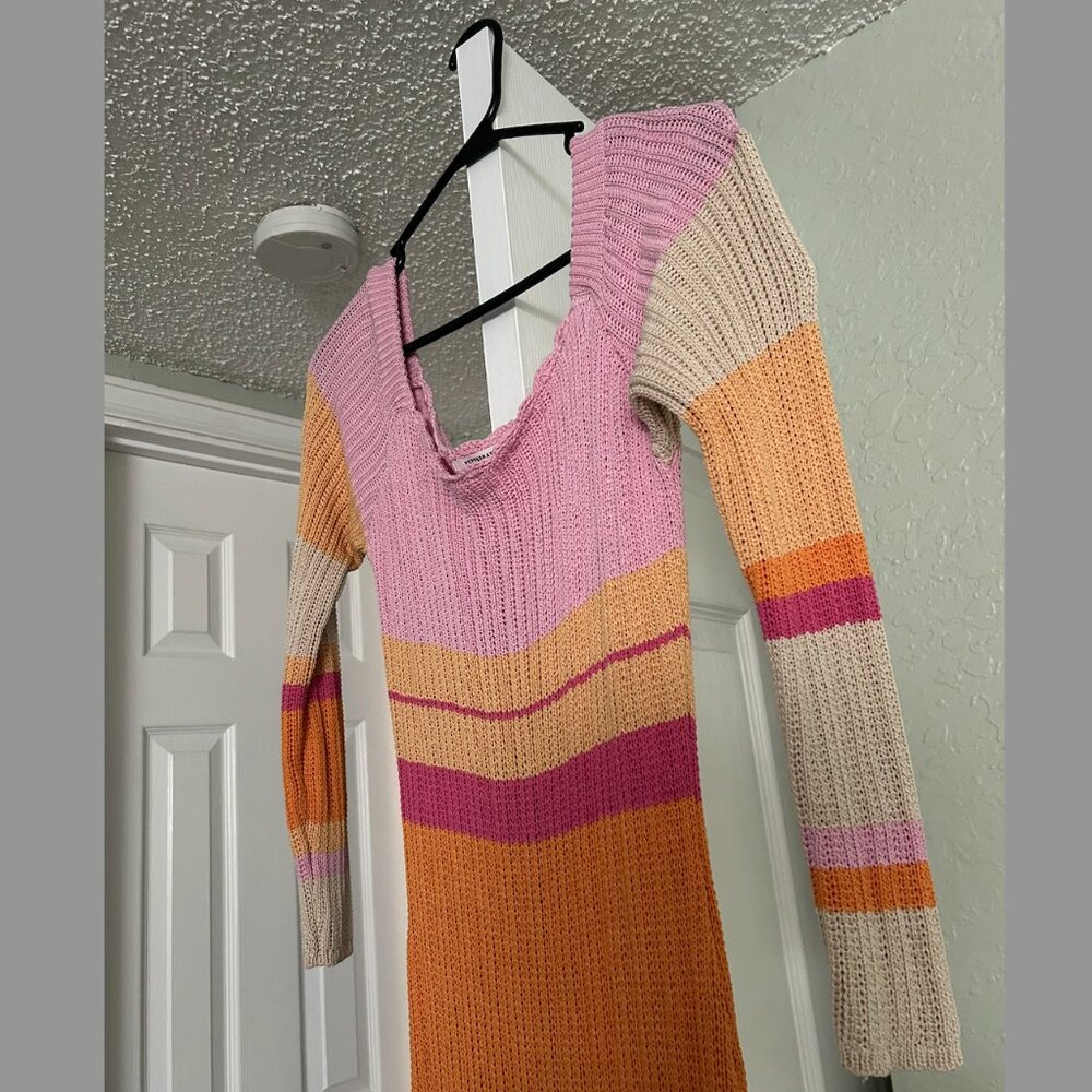 Peppermayo Long Sleeve Ribbed Maxi Dress in Pink, Orange, Cream - Picture 3 of 6